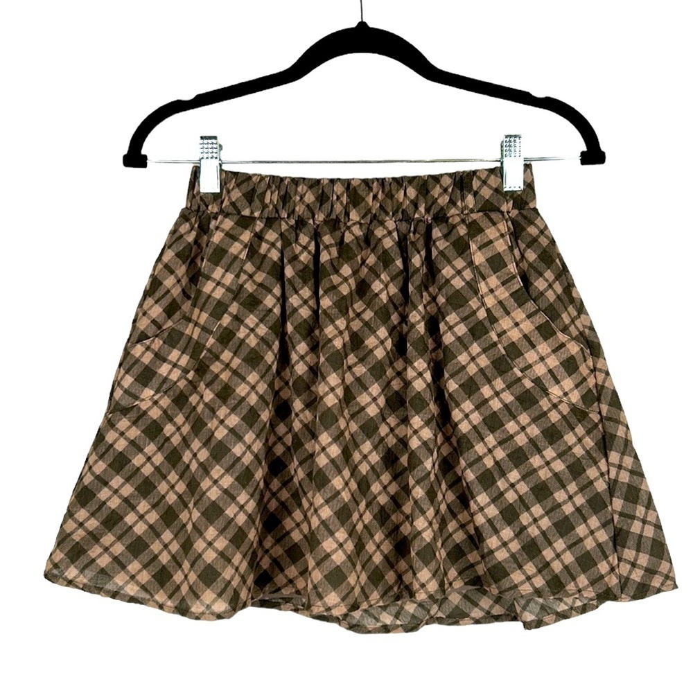 Rachael & Chloe Academia Black &‎ Tan Plaid Circle Mini Skirt Size Small